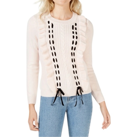 NWT maison Jules Womens Ruffle Lace Pullover Sweater, Pink Size 2X - Picture 1 of 11